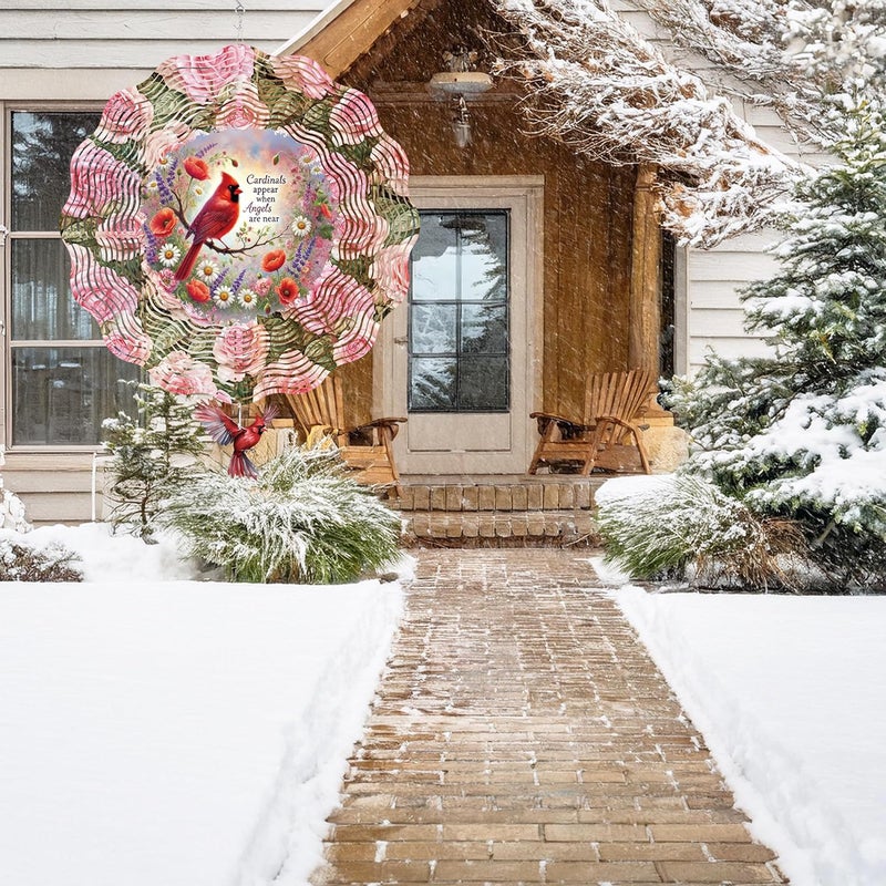 Romart Cardinal Wind Spinners Outdoor, Memorial Sympathy Gifts Garden Hanging Wind Spinner, Angel Cardinal 3D Stainless Steel Decor for Patio Yard Lawn - Image 4